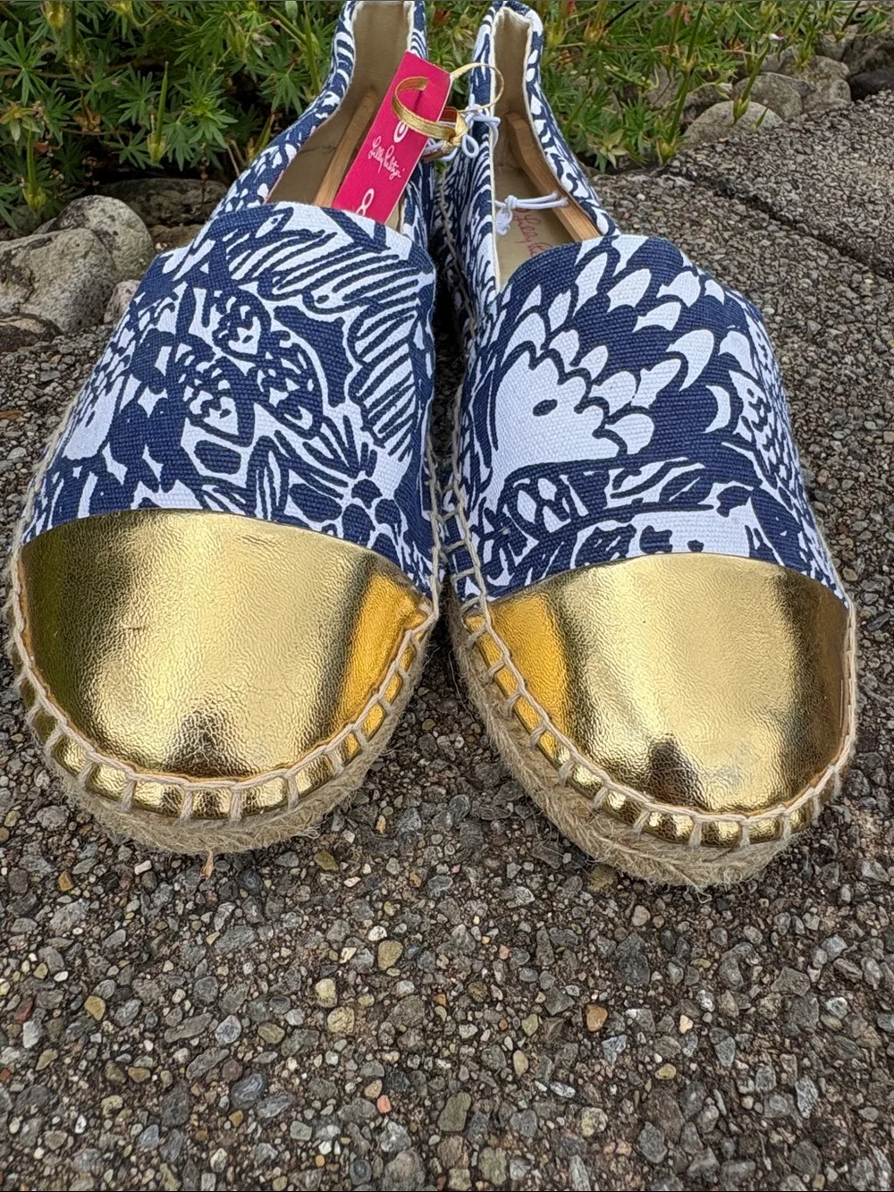 NWT Lily Pulitzer for Target Blue White & Gold Espadrilles Flats Size 8
